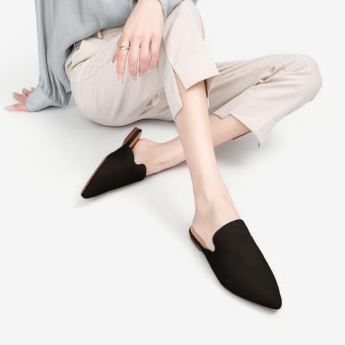 Image of Tilocow Women's Pointed Toe Flat Mules Backless Slip On Loafers