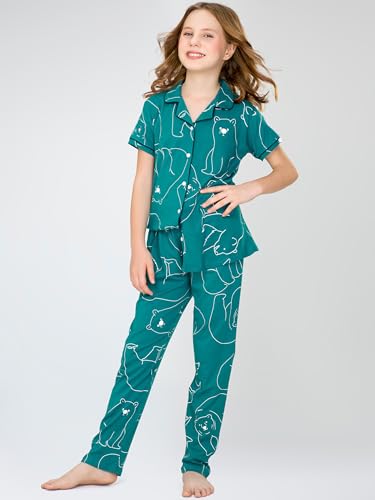 Image of ZEYO Night Suit for Girl's Polar Bear Printed Cotton Night Dress of Shirt and Pajama Set 5533
