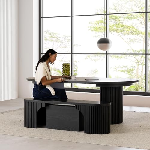 Transformer Table Round Dining Table Set, Black - image 2