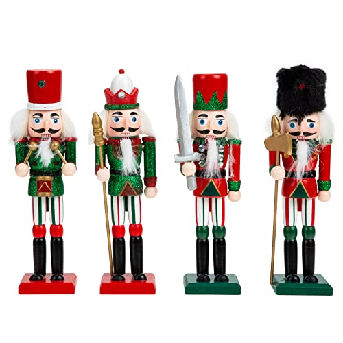 LUOZZY 4 Pcs Christmas Nutcracker Ornaments Nutcracker Soldier Wooden Nutcracker King Figure Decor Christmas Table Decorations - 18CM