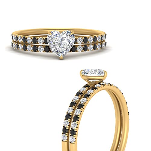 Image of Choose Your Gemstone Pave Petite Ring with Matching Wedding Band Yellow Gold Plated Heart Shape Wedding Ring Sets Minimal Modern Design Birthday Gift Wedding Gift US Size 4 to 12