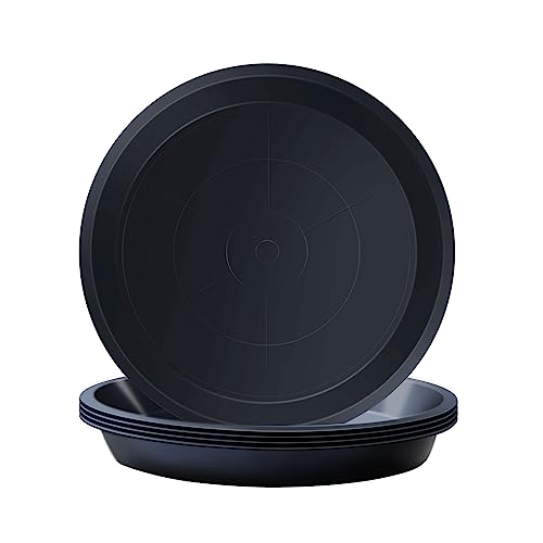 Kunjocy Lot de 5 soucoupes rondes en plastique pour pot de fleurs de jardin, intérieur et extérieur, jusqu'à 18 cm (noir, extérieur 21 cm)