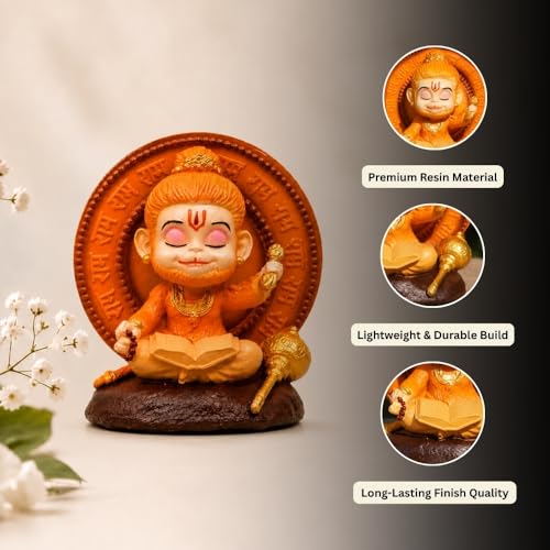 Image of VAMA Premium Bal Hanuman Murti in Ram Naam Jaap Posture | Divine Hanuman Idol for Home, Mandir & Meditation | Pure Devotion, Mental Focus & Inner Strength