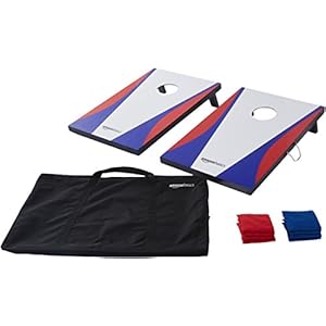 Amazon Basics Wooden Cornhole Outdoor Lawn Game Set, Blue,Red