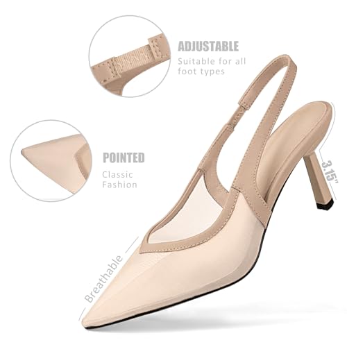 Women Mesh Kitten Heels Slingback Pointed Closed Toe Black Sexy Dress Dating High Heels2