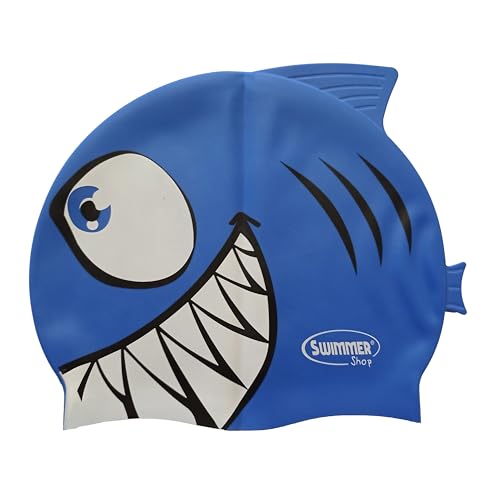 Swimmerwear Badekappe aus Silikon, Motiv Hai blau
