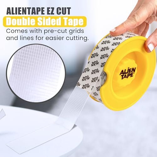 ALIEN TAPE EZ Cut Easy Cut Double-Sided Mounting Tape, 30ft - Pre-Cut Grids for Hassle-Free Cutting, Strong Adhesive, Multi-Surface Use, No Scissors Needed, Perfect for Home & Office Projects