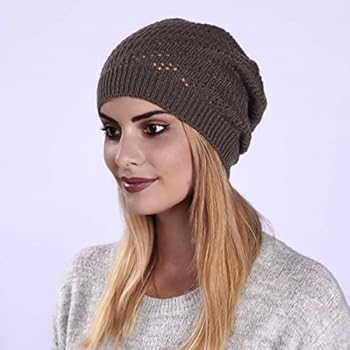 TianWlio Gebreide muts, wintermuts, voor dames, dun, geplooid, holle pullover-muts voor mannen en vrouwen, gebreide wol, warme winterbeanie, muts, thermische gebreide wintermuts, grijs, One Size