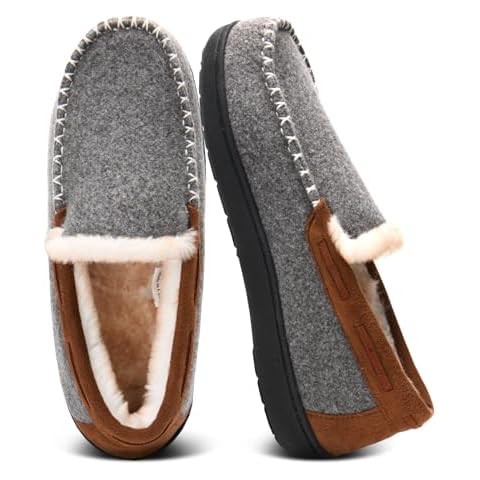Honalika Men's Fuzzy Moccasin House Slippers Memory Foam, Cozy Mens Fluffy Warm Indoor Slippers Closed Back for Winter, Non-Slip Soft Comfy Bedroom Slippers for Men Cover