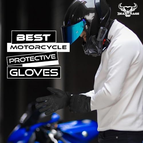 BEAST RAGE Motorradhandschuhe für den Sommer, Reithandschuhe mit Touchscreen, atmungsaktiv, für Männer und Frauen, leichter Offroad-Rennhandschuh mit Fingerschutz, rutschfester Griff (Schwarz, S)