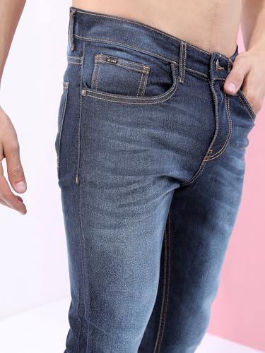 Image of Highlander Mens Tapered Fit Denim Jeans for Man |Jeans Pant Cropped Length|Mid-Rise|Stylish Casual Wear with Stretchable Fabric