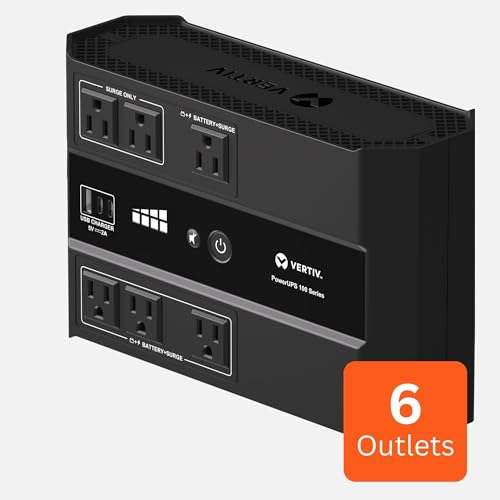Image of Vertiv Liebert PowerUPS 100 UPS, PST6-500LVMT, 500VA /305W 120V Standby Power, 6 Outlets, Battery Backup with Surge Protection, USB C+A Charging, 3 Year Warranty, User Replaceable Batteries