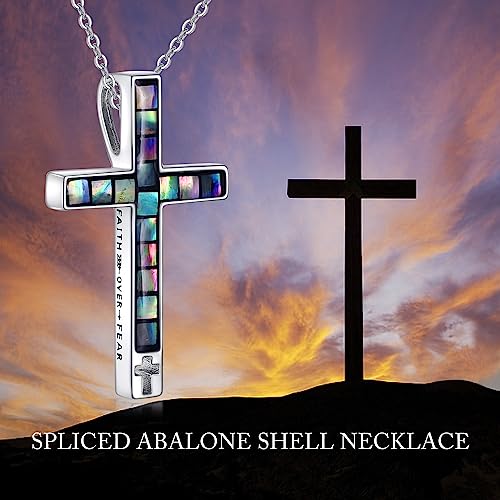 CRMAD Religious Cross Necklace for Women Sterling Silver Faith over Fear Cross Pendant Jewelry Gifts(cross)4