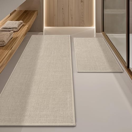 YIHOUSE Beige Bathroom Rug Sets 2 Piece Absorbent Bath Mat for Bathroom Non Slip Washable Bath Room Mat Quick Dry Thin Bath Rug Set for Toilet and Floor(17x24+17x47)
