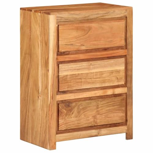 Ordellia Cajonera de madera maciza de acacia, 55 x 33 x 75 cm, acabado miel, 3 cajones, aparador, aparador, almacenamiento para pasillo, salón, dormitorio