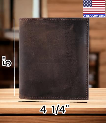 F&L CLASSIC RFID Blocking Mens Leather Bi-Fold Big Hipster Wallet, 13 credit card slots,buffalo vintage brown2