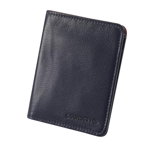 Carteira Masculina de Couro Bovino Proteção Antifurto RFID Couro50 Luz/SP - RESERVA ESPECIAL (Marinho/Conhaque)