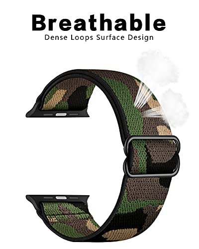 Image of AMANECER Stretchy Nylon Watch Band Compatible with Apple Watch Series 11 /10 /9 /8 /7 /6 /5 /4 SE 3 /2 /1, Adjustable Braided Elastic Sport Loop Strap for iWatch Women Men (Camouflage Green, 38 /40 /41 /42MM)
