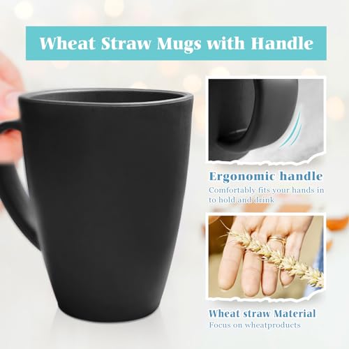 Teivio 8 Pack Plastic Wheat Straw Mugs,12Oz Square Water Coffee & Milk Cups With Handle,Reusable Drinking Cup Set For Adults/Kids,Dishwasher Safe thumb #4