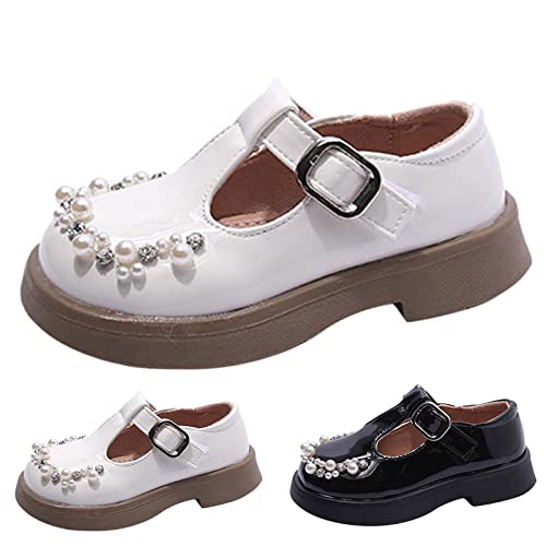 Fashion All Seasons Children Casual Shoes for Girls Flat Sole Thick Sole Non Slip Round Toe Pearl Buckle Neoprene Boots (Beige, 5-5.5 Years Little Child)3
