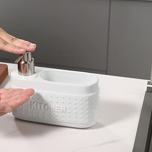 White Dish Detergent Dispenser For Kitchen Sink.ceramic Dishwashing Liquid Dispenser With Sponge Holder -21 Oz Large Capacity #TOP5