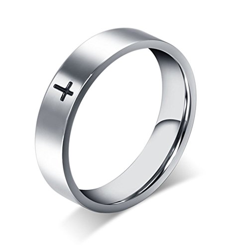 Across Stainless Steel Cross Ring for Mens Womens Christian Jesus Christ Lord Prayer Silver Size 8