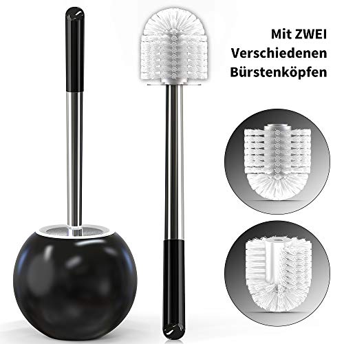 Yuede Brosse WC en Acier Inoxydable avec Support de Brosse et 1 brosses de Rechange différentes de qualité supérieure (Noir)
