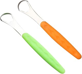 GOOHOCHY 2 Peças Raspador De Língua Raspador De Metal Ferramentas Manuais Raspador De Aço Inoxidável Ferramentas De Cuidados De Saúde Oral Escovas De Língua Oral Raspador De Boca