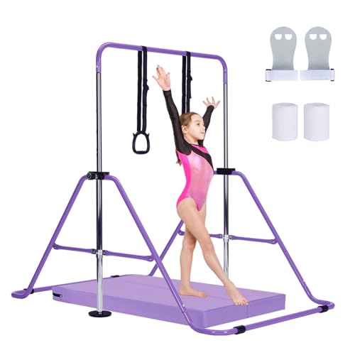 ARATERVIO Kinder Turnreck Reckstange mit Matte – Verstellbare Gymnastik Stange Horizontal Bar für Kinder 5–12 Jahre, Trainingsgerät Turnen Zuhause, Stabil & Sicher für Indoor Training (Lila)