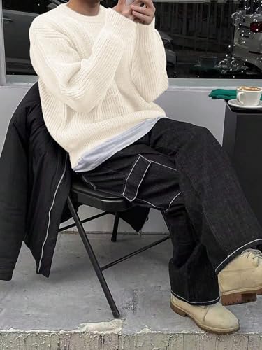 ZAFUL Unisex Loose Fit Pointelle Knit Sweater Casual Drop Shoulder Long Sleeve Pullover for Autumn Winter4