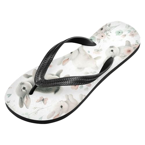 Burbuja Rabbits Flowers Flip Flops for Women Men, Soft Thong Sandals Rubber Slippers for Pool Beach Essentials2