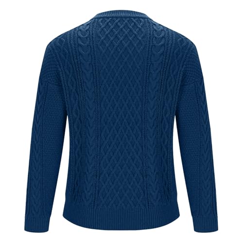 Round Neck Sweater Men Ribbed Chunk Knit Pullover Solid Color Casual Loose Jumper Long Sleeve Soft Warm Sweaters4