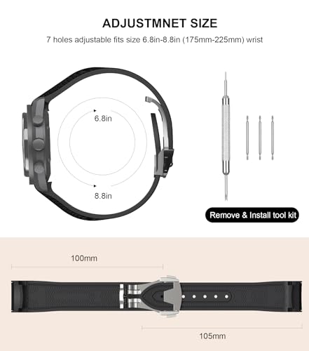 REBANDACE Strap for Omega x Swatch MoonSwatch Watch, 20mm, Folding Buckle, Curved No Gap, Black, Silicone & Stainless Steel, Unisex, Water Resistant
