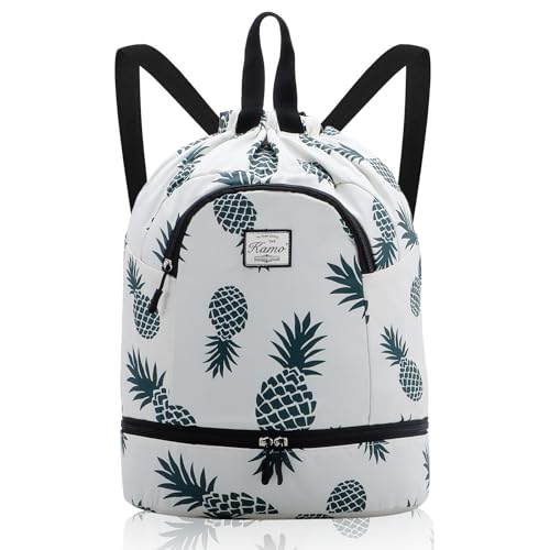 Image of Kamo Drawstring Backpack Bag - Sport Swimming Yoga Backpack with Shoe Compartment, Two Water Bottle Holder for Men Women Large String Backpack Athletic Sackpack for Travel