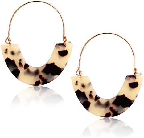 CEALXHENY Acrylic Earrings Tortoise Hoop Earrings Statement Wire Resin Earrings Fan Drop Dangle Earring for Women (A Leopard)