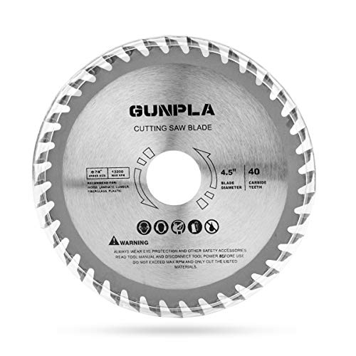 Gunpla 4-1/2-Inch 40 Tooth Alloy Steel Tct General Purpose Hard & Soft Wood Cutting Saw Blade With 7/8-Inch Arbor(Reduce Ring 5/8 Inch) #TOP2
