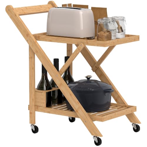 HOMCOM Carrello da Cucina Portavivande, Pieghevole 66x40x70 cm Naturale