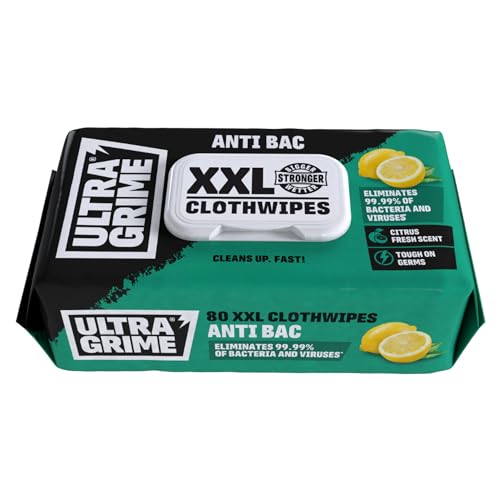 UltraGrime Antibacterial Wet Wipes Alcohol-Free Antiseptic Heavy-Duty Cleaning Cloths & Hand Wipes - Multi-Purpose Kitchen Toilet Floor & Surface Cleaning - Extra Large Cloth Wipes (Pack of 80)