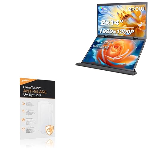BoxWave Screen Protector Compatible With Lepow D14s Portable Dual View Monitor (14 in) - ClearTouch Anti-Glare Anti-UV EyeCare (2-Pack), Filters out Harmful Blue Light Reduce Fatigue