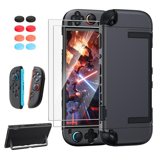 Image of FYOUNG Upgrade Switch 2 Protective Case&Screen Protector Set, Dockable Cover Hard Shell for Nintendo Switch 2 2025 Console Accessories,Travel-Friendly,Kickstand Cutouts(Black, for switch 2 7.9inch)