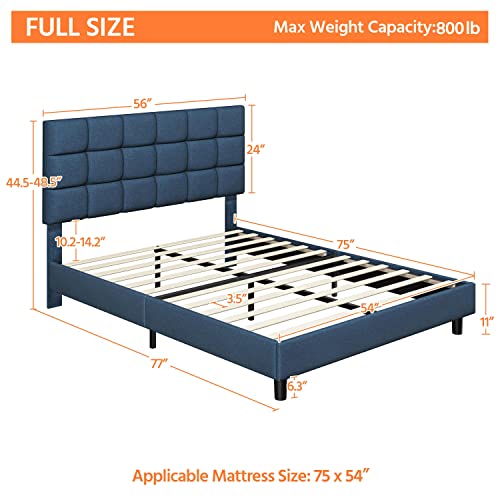 Yaheetech Full Upholstered Platform Bed Frame, Mattress Foundation With Height Adjustable Tufted Headboard, Wooden Slat Support, No Box Spring Needed, Non-Slip, Easy Assembly, Navy Blue-Full #TOP1