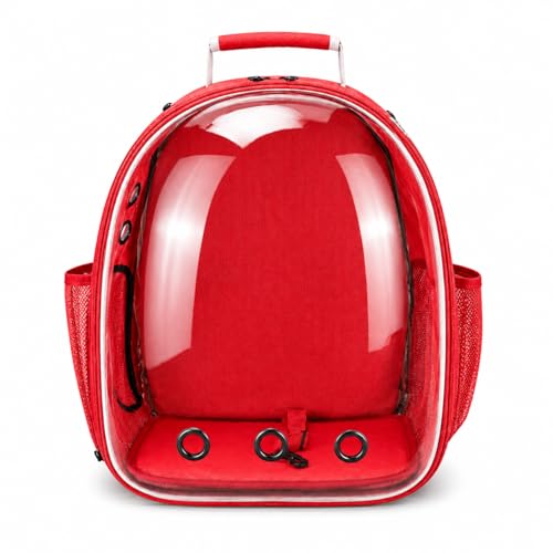 Mochila Astronauta para Transporte de Pets – Cápsula Transparente, Ventilada e Segura (Vermelho)