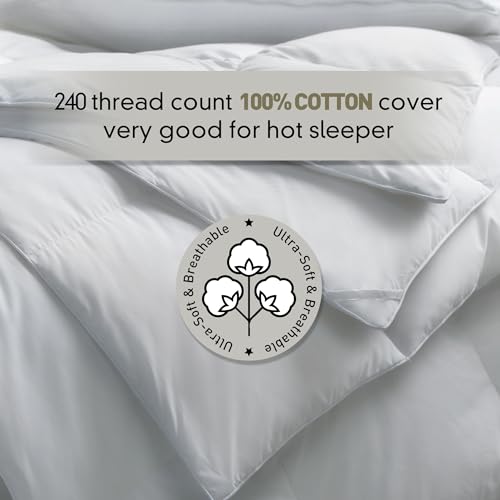 Image of Royal Luxe Goose Feather Down Fiber Comforter - Full /Queen Size Duvet Insert, 100% Cotton Cover Extra Warmth Comforter Ultra Soft Luxurious Hotel Bedding, 90 inchx90 inch
