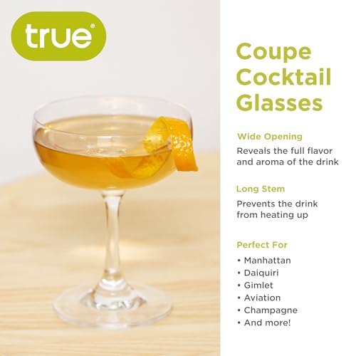 Image of True Coupe Glass, Martini Glasses for Cocktail Party, Perfect for Espresso Martini, Manhattan, Champagne, Elegant 7 oz Glassware for Home Bars, Wedding Gifts, Margarita Glasses Set of 4