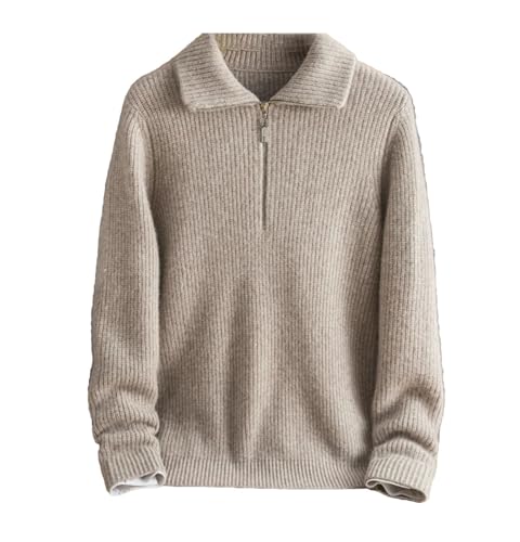 Kelsiop Men's Winter Zipper Lapel Thick Needle Plus Size Cashmere Sweater