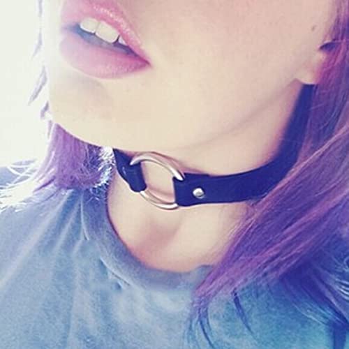 Borsgye 3 Stück Leder Choker Halskette Damen Gothic Punk Rock Halsband PU Leder Choker Kette Einstellbar Band Kragen Breit - Schwarz