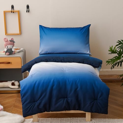 Image of CLOTHKNOW 4Pieces Gradient Blue White Toddler Bedding Sets for Boys Girls | Soft Crib Bed Sets, Soft, All Season, Lightweight, Kids Bedding Comforter Sets