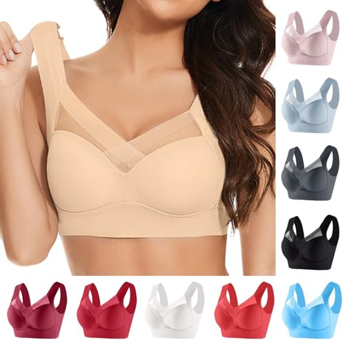 Sujetador Deportivo Mujer tallas grandes Sujetador sin Aros con relleno Interior Ropa Sujetadores reductores con Cierre Delantero Push Up Básicos Bandolera Mujer Suaves Elástico Ligero y cómodo