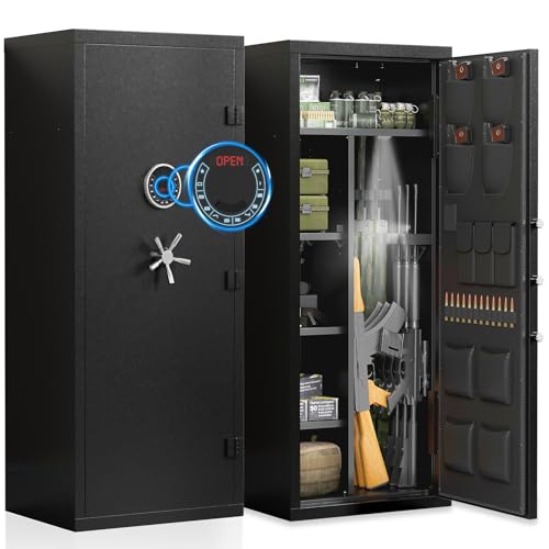 15-20 Gun Safe, Large Gun Safes for Rifles and Pistols, Unassembled Rifle Safe with Adjustable Shelf & Gun Rack, Gun Lock for Home and Shotgun, Quick Access Gun Cabinet with Mute Function & Dual Alarm