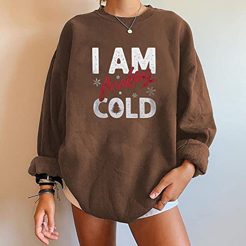 Women's Oversized Fleece Sweatshirts Yes I'm Clod Me 24: 7 Long Sleeve Crew Neck Pullover Sweatshirt Casual Hoodie Top #TOP3
